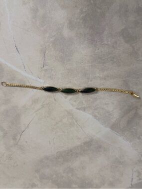 Vintage Gold-Tone Bracelet with Dark Green Marquise Stones